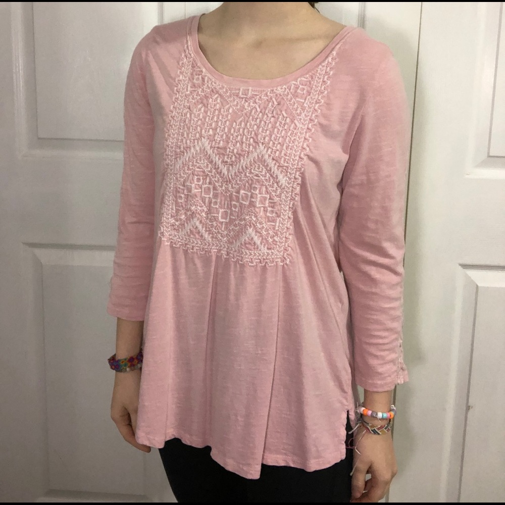 Light Pink Long Sleeve Top with White Detailing